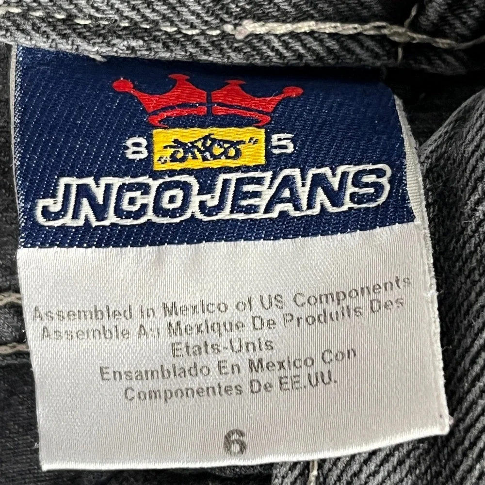 Vintage JNCO Jeans Boys Black Denim Shorts Crown Logo Embroidered Size 6 Y2K